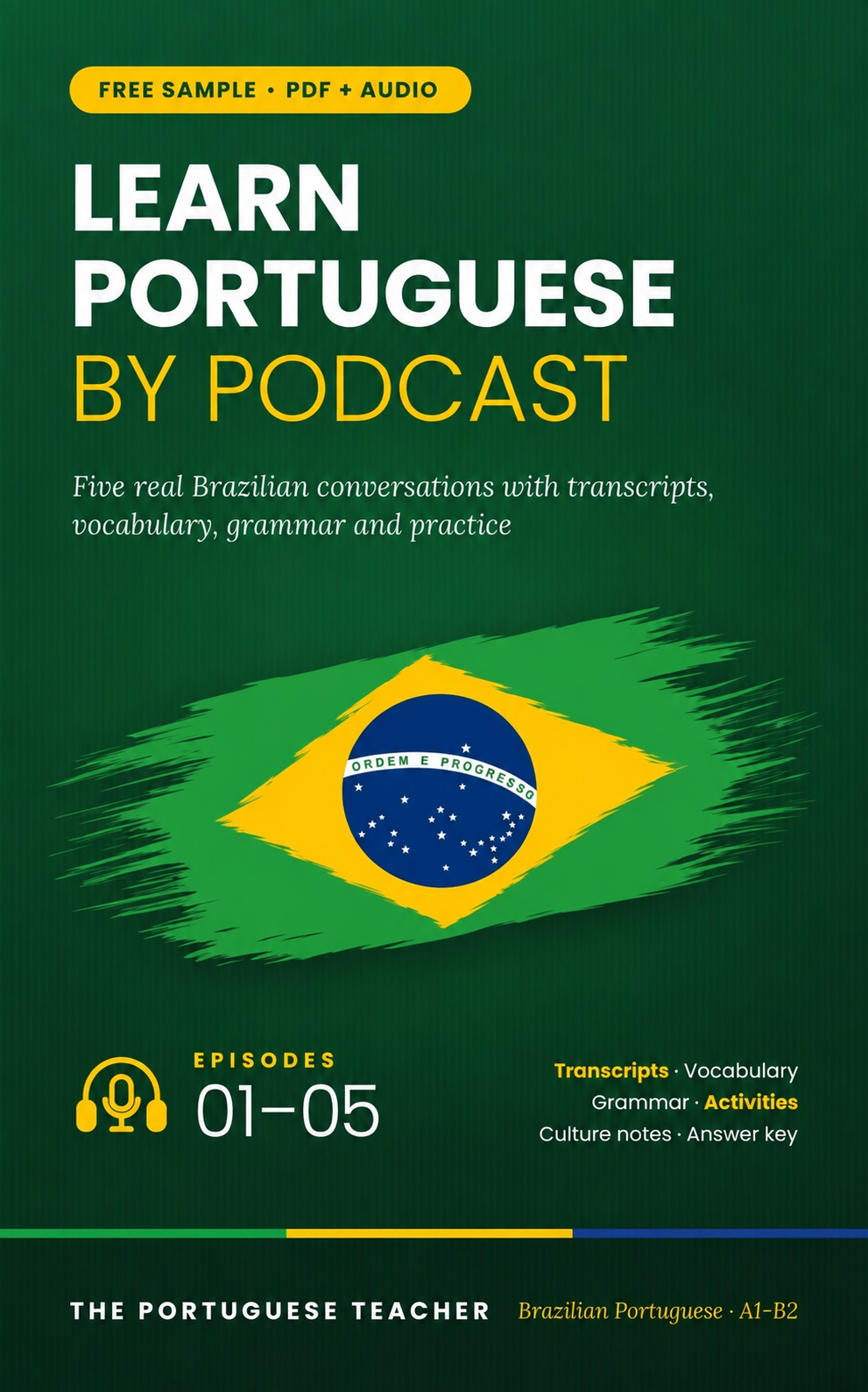 Free Portuguese podcast sample: episodes 1–5, PDF and audio